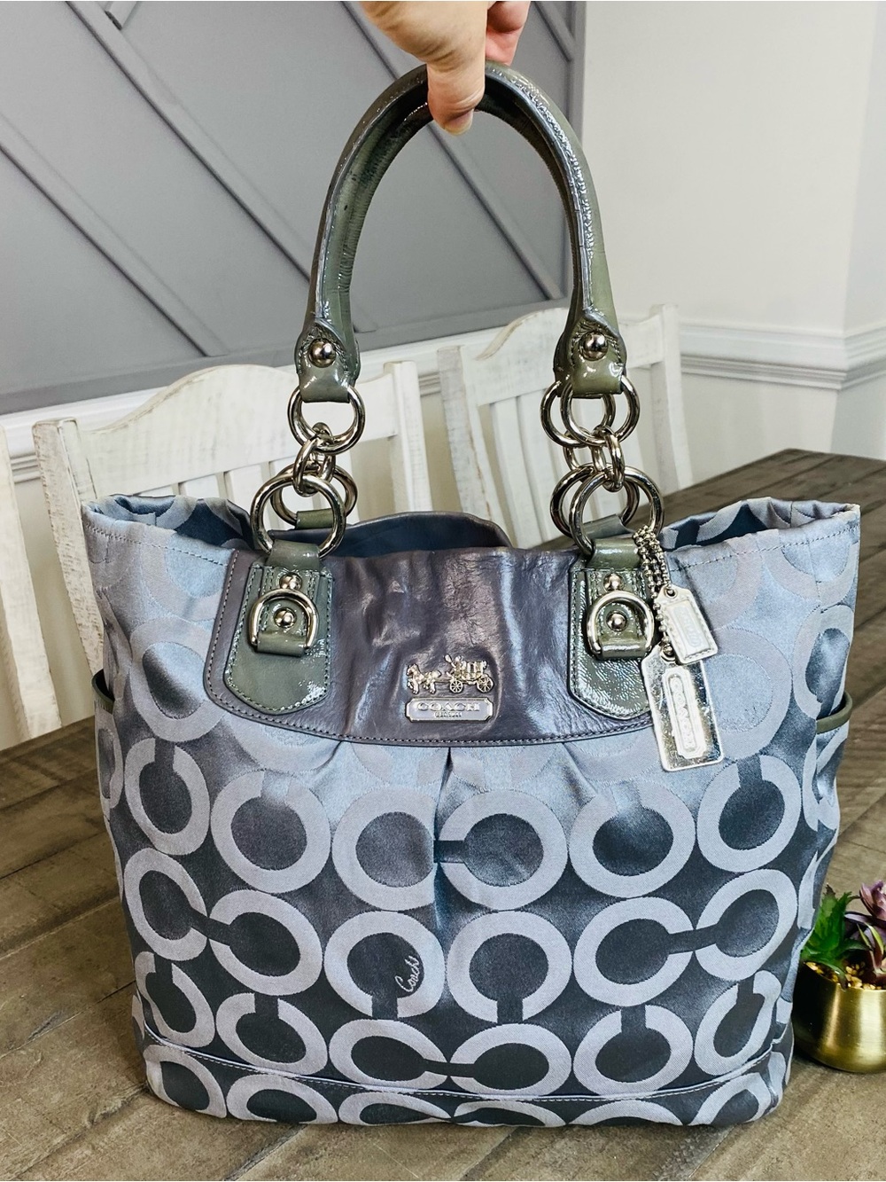 Coach Madison Op Art Signature C Magazine Tote Grey Style 13583